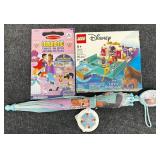 Disney Princess Lot - Disney Little Mermaid LEGO Set Sealed - Frozen Kids Umbrella - Princess Take Along Travel Jigsaw Puzzles