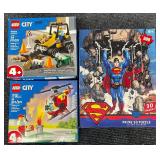 New DC Superman 3D Puzzle & Two Lego City Sets - Roadwork Truck & Fire Helicopter - Sealed