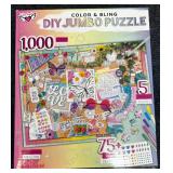 New (open or slightly damaged box) Barbie Doll Rockstar & DIY Jumbo Puzzle Color & Bling - 75 Gems