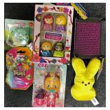 New Mineez Trolls Collectibles (2 in pack), Bubble Popper key chain game, Cry Babies Doll, Princess Flavored Lip Gloss, Pin Art Toy & Peeps Plush.