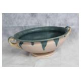 Vintage Ceramic Bowl with Dual Handles and Green Glaze Accents