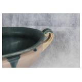 Vintage Ceramic Bowl with Dual Handles and Green Glaze Accents