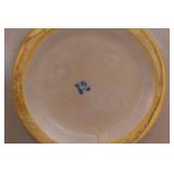 Vintage Ceramic Bowl with Dual Handles and Green Glaze Accents