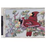 Vintage-style Wall Hanging with Cardinal Painting and Hooks
