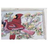 Vintage-style Wall Hanging with Cardinal Painting and Hooks