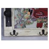 Vintage-style Wall Hanging with Cardinal Painting and Hooks