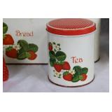 Vintage Canister Set and Burlap Lined Bread Basket