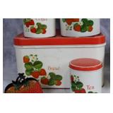 Vintage Canister Set and Burlap Lined Bread Basket