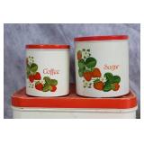 Vintage Canister Set and Burlap Lined Bread Basket