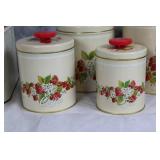 Vintage Canister Set and Burlap Lined Bread Basket