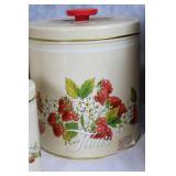 Vintage Canister Set and Burlap Lined Bread Basket