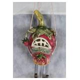 Strawberry Ceramic Wind Chime by Heather Goldminc and Set of 2 Orrefors Sweden Crystal Votives