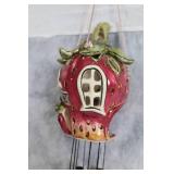 Strawberry Ceramic Wind Chime by Heather Goldminc and Set of 2 Orrefors Sweden Crystal Votives