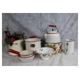 Vintage Enamelware Kitchen Set with Floral Arrangement