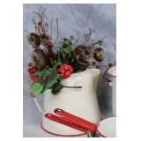 Vintage Enamelware Kitchen Set with Floral Arrangement