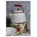 Vintage Enamelware Kitchen Set with Floral Arrangement