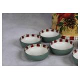 Lenox Winter Greetings Cookie Jar with Cardinal Design and 8 Ceramic Bowls