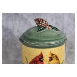Lenox Winter Greetings Cookie Jar with Cardinal Design and 8 Ceramic Bowls