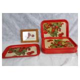 Set of 9 Strawberry Themed Serving Trays with Framed Artwork