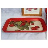 Set of 9 Strawberry Themed Serving Trays with Framed Artwork