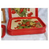Set of 9 Strawberry Themed Serving Trays with Framed Artwork