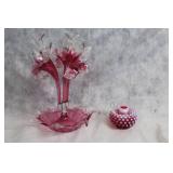Vintage Glass Centerpiece Set with Flower Design and Candle Holder