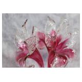 Vintage Glass Centerpiece Set with Flower Design and Candle Holder