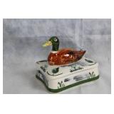 Vintage Blue Ridge China Hand-Painted Duck Ceramic Trinket Box