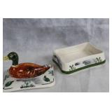 Vintage Blue Ridge China Hand-Painted Duck Ceramic Trinket Box