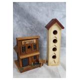 Set of 2 Decorative Wooden Birdhouses - Antiques Shop & Multi-Level Design