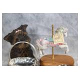 Assorted Collectibles Including Musical Carousel Horse and Hand-Painted Porcelain Bear