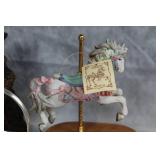Assorted Collectibles Including Musical Carousel Horse and Hand-Painted Porcelain Bear