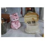 Assorted Collectibles Including Musical Carousel Horse and Hand-Painted Porcelain Bear