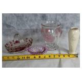 Set of 4 Decorative Glass and Ceramic Rose-Themed Vases and Dishes