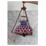 Vintage Fenton Cranberry Opalescent Hanging Lamp with Hobnail Pattern