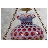 Vintage Fenton Cranberry Opalescent Hanging Lamp with Hobnail Pattern