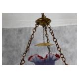 Vintage Fenton Cranberry Opalescent Hanging Lamp with Hobnail Pattern