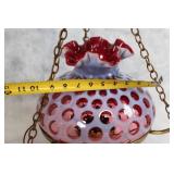 Vintage Fenton Cranberry Opalescent Hanging Lamp with Hobnail Pattern