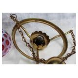 Vintage Fenton Cranberry Opalescent Hanging Lamp with Hobnail Pattern