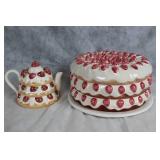 Strawberry Cake-Themed Ceramic Teapot and Cake Platter Set
