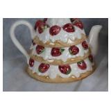 Strawberry Cake-Themed Ceramic Teapot and Cake Platter Set