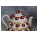 Strawberry Cake-Themed Ceramic Teapot and Cake Platter Set