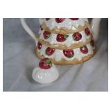Strawberry Cake-Themed Ceramic Teapot and Cake Platter Set