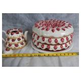Strawberry Cake-Themed Ceramic Teapot and Cake Platter Set