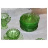 Vintage Depression Glass Tea Set with Uranium Green Glow - 23 Pieces