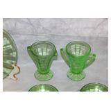 Vintage Depression Glass Tea Set with Uranium Green Glow - 23 Pieces
