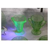 Vintage Depression Glass Tea Set with Uranium Green Glow - 23 Pieces