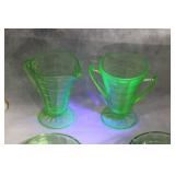 Vintage Depression Glass Tea Set with Uranium Green Glow - 23 Pieces