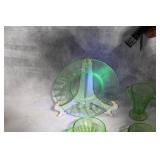 Vintage Depression Glass Tea Set with Uranium Green Glow - 23 Pieces