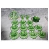 Vintage Depression Glass Tea Set with Uranium Green Glow - 23 Pieces